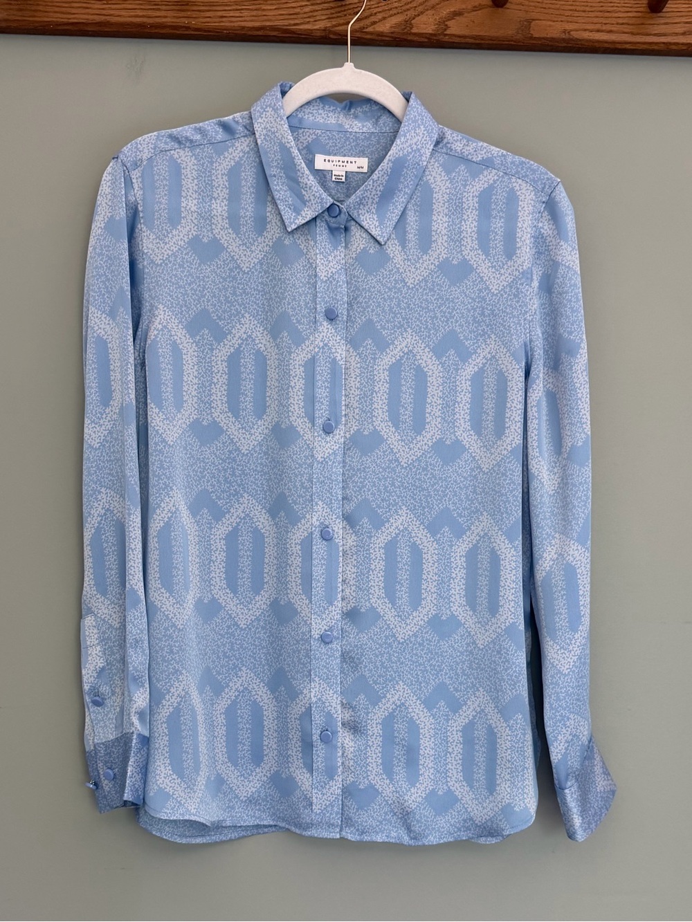 Equipment "Leema" Light Blue Geometric Satin Button Down Blouse